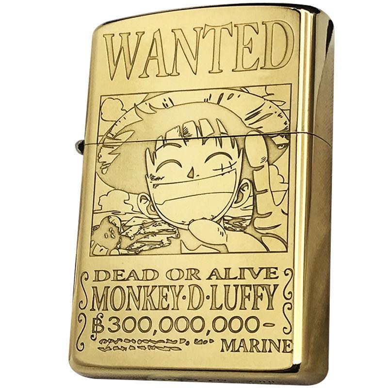 One Piece Wanted Luffy Engraved Gold Lighter Zippo