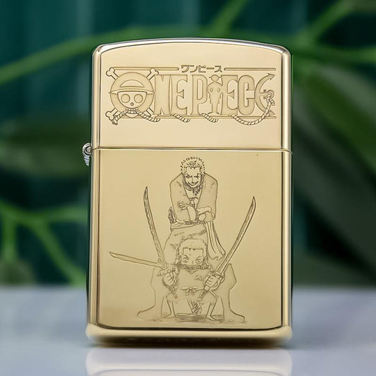 One Piece Wanted Zoro Engraved Gold Lighter Zippo