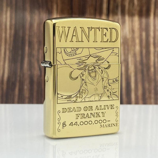 One Piece Wanted Franky Engraved Gold Lighter Zippo
